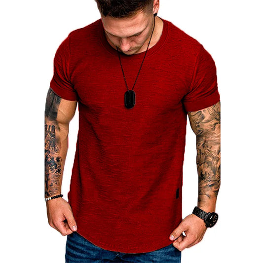 Men's Casual Fashion Solid o Neck t-Shirt Summer Bodybuilding Sports Running t-Shirt Fitness Short-Sleeve Crossfit Exercise Top