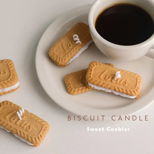 Biscuits Shaped Lotus Coffee and milk Scented Candle Sandwich Biscuit Soy Wax Decorative Candle for Table Photo Prop Gift