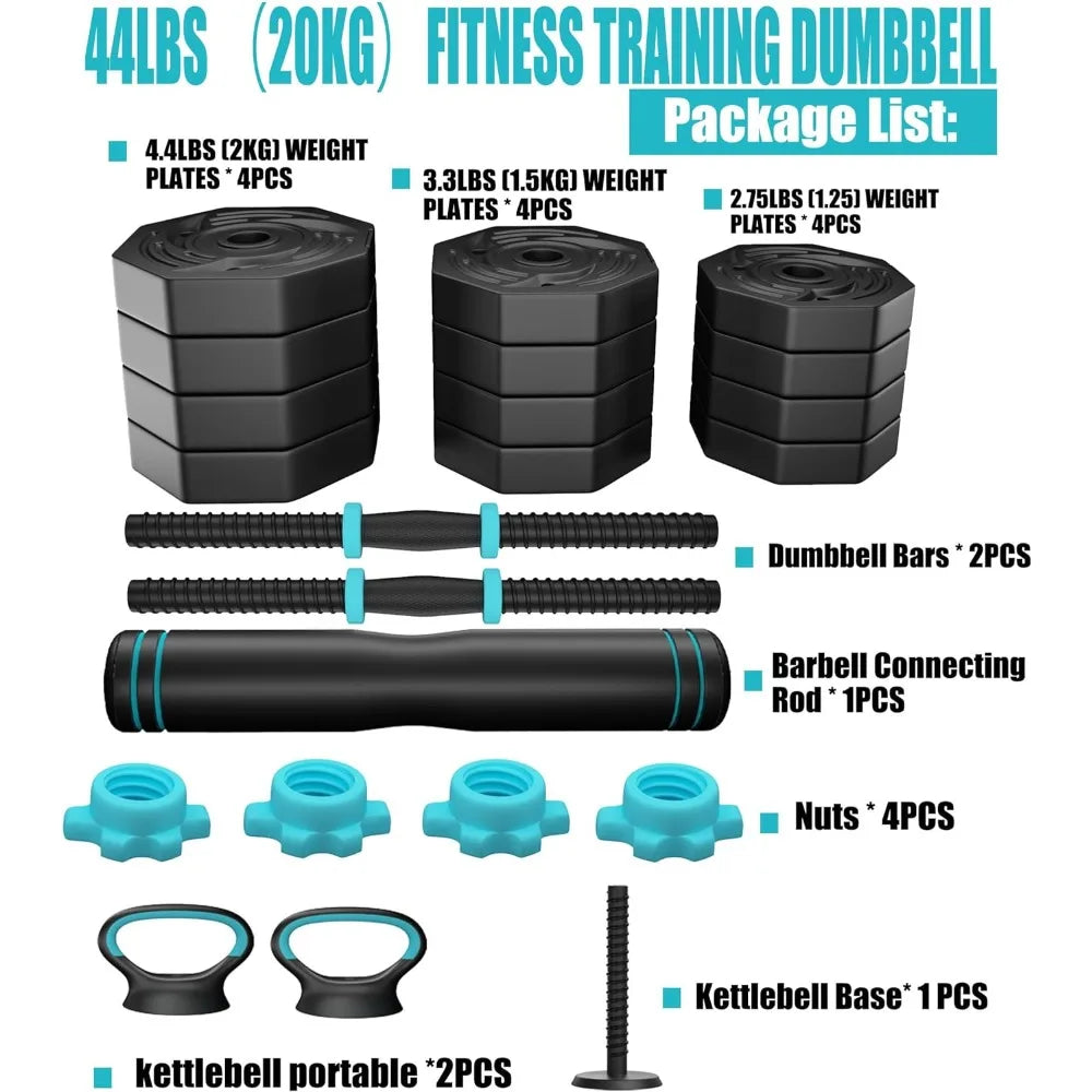 Adjustable Dumbbells Weights Set 20/22/44Lb 3 in 1 Free Weights Barbells