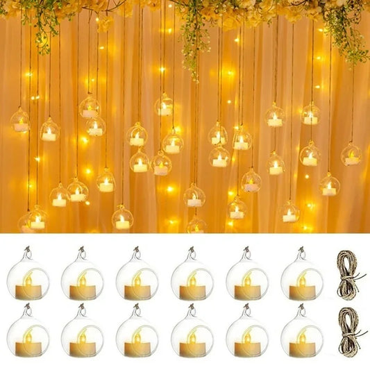 6 or12Pcs Mini Hanging Glass Tealight Globe Candle Holder with Candle