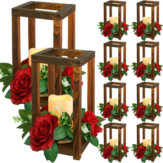 30 Pcs Wooden Wedding Lantern Centerpiece with Candles and Candle Wreaths