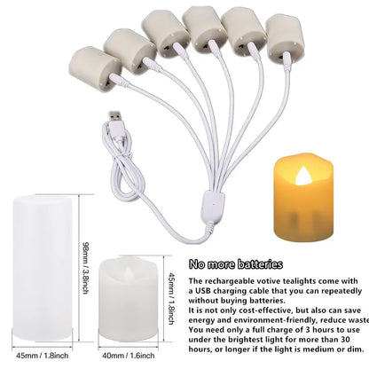 Rechargeable Flameless Votive Candles Remote Control Tea Lights USB Charging Cable Timer Electric Candle Home Xmas Decor