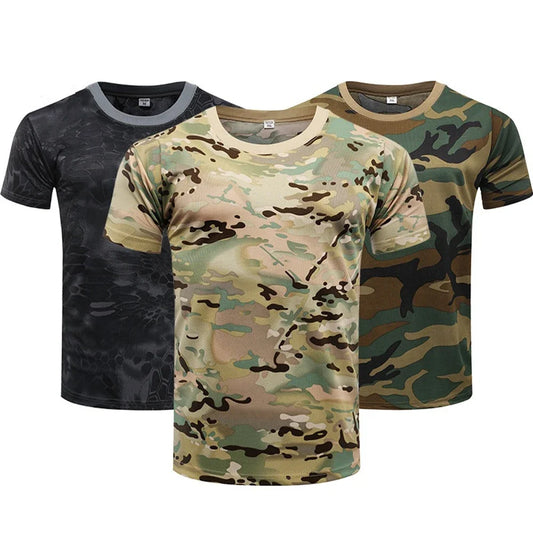 Outdoor Sports Camo Quick Dry T-Shirt for Men - Military Army Camouflage Tee Shirt ideal for Hiking and Hunting