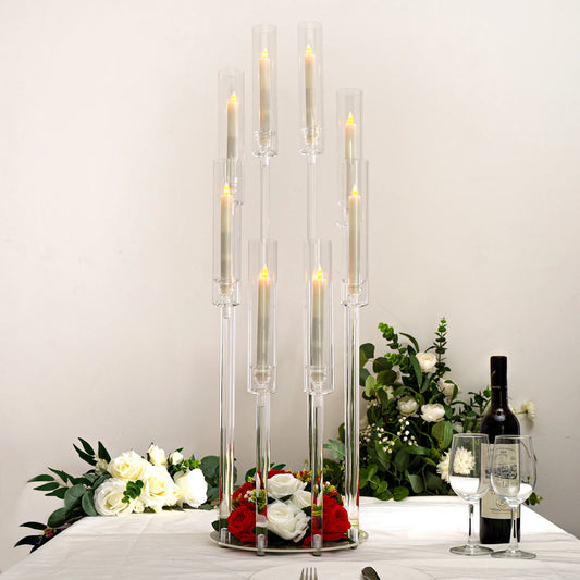 4 Sets 8 Arms Acrylic Candelabra Candle Holder for Wedding 38.5 inches Tall Clear Candle Stand with Shade for Party Baby Shower