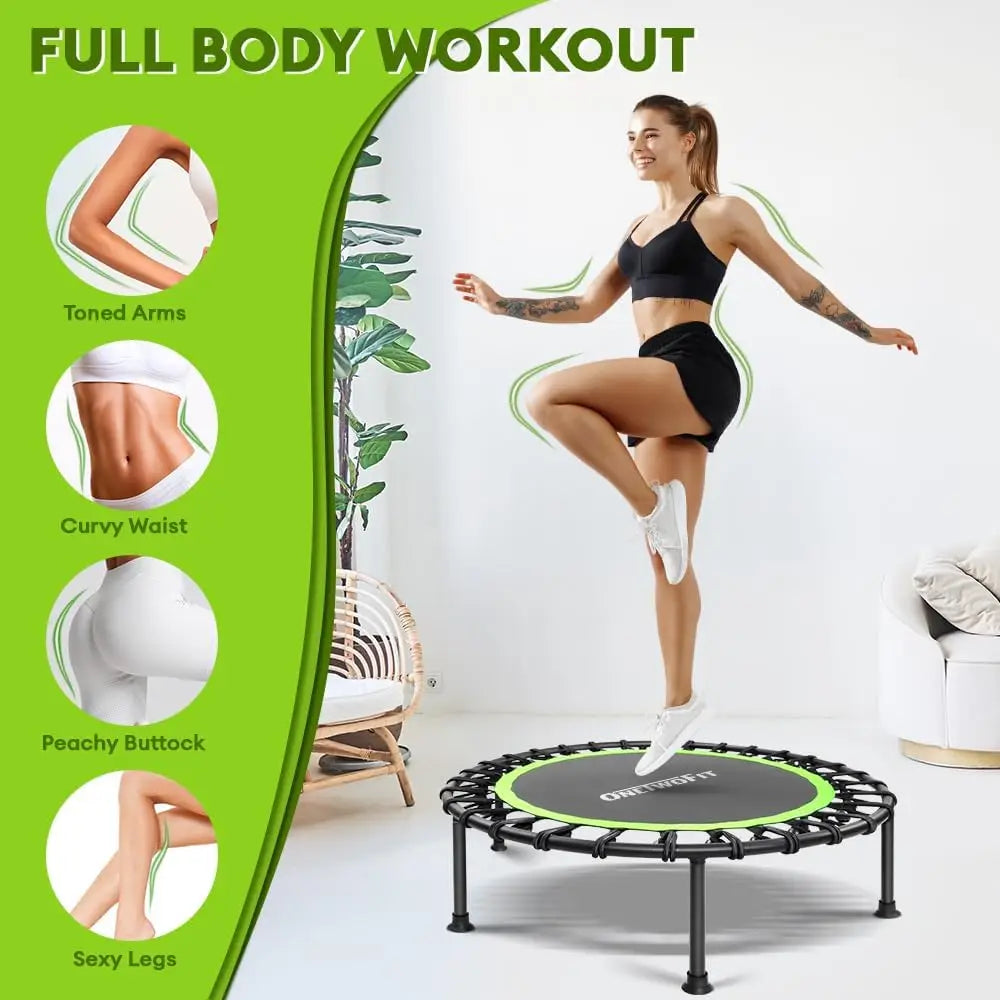 ONETWOFIT 42"/45" Rebounder Trampoline for Adults, Silent Mini Trampoline Indoor Exercise Fitness Trampoline Bungee Rebounder